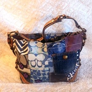 VTG COACH Denim Patchwork Hobo Bag MODEL 10814 - Suede, Denim, Leather, Sateen